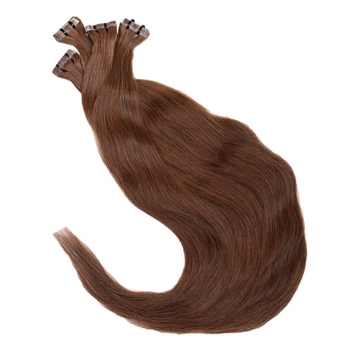 Tape extensions light brown äkta remy hår löshår med tejp i ljusbrun nyans för naturlig färgmatchning