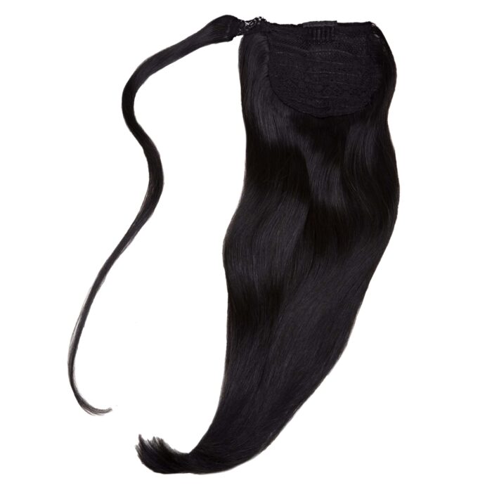 Hästsvans löshår svart äkta remy hår ponytail extensions i svart nyans för volym och längd