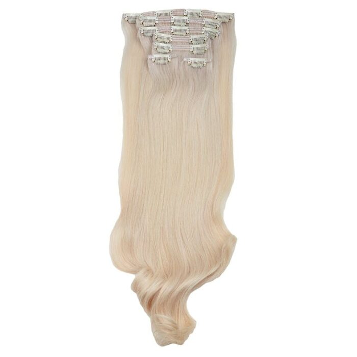 Clip-in löshår 60 cm platina blonde med clips extensions
