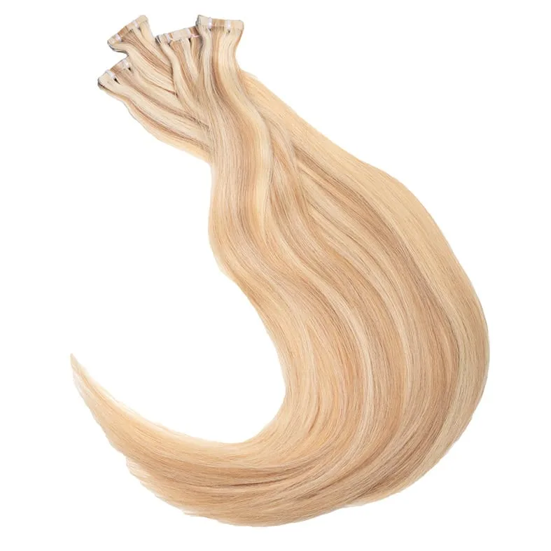 Tape in extensions 60 cm honey blonde piano löshår med tejp för längre och fylligare hår
