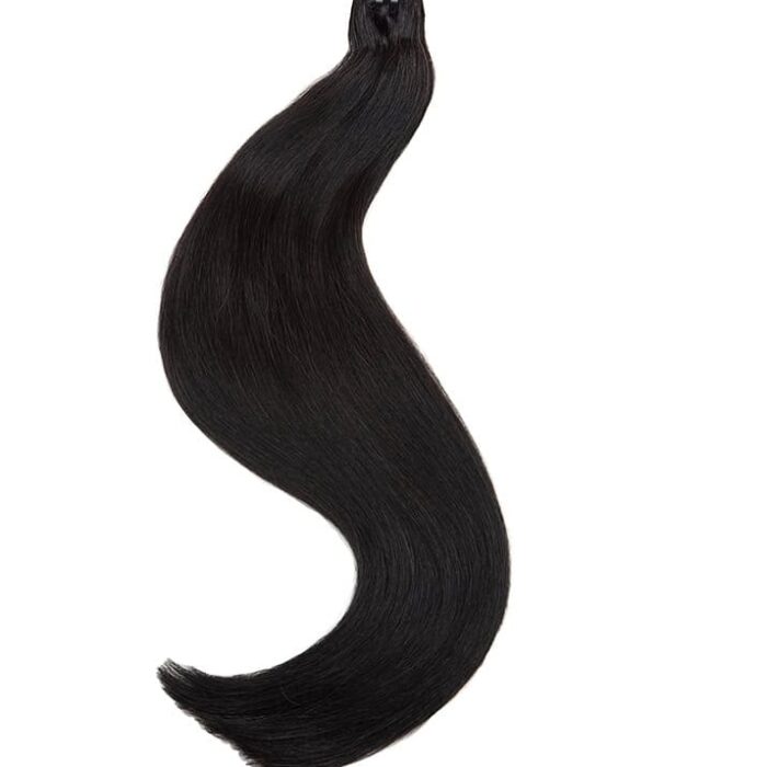 Träns löshår 60 cm svart weft hair extensions för längre och fylligare hår