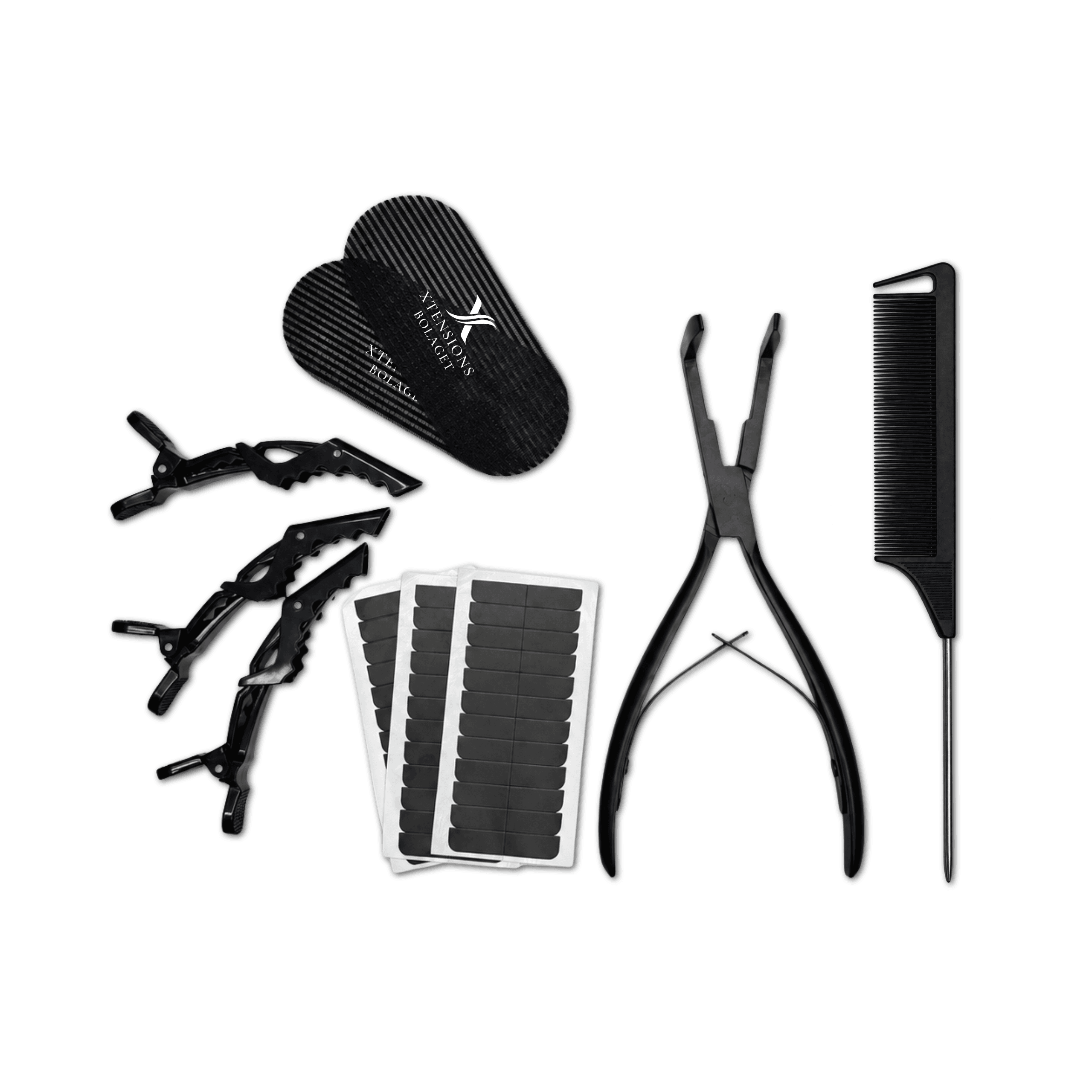 Tape Starter Kit för tape extensions med tång, pinnkam, clips och tejpfästen – Xtensionsbolaget